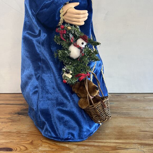 Vintage Santa Tree Topper 24 Blue Robe w/Snowman,Bear & Basket VTG Xmas Decor - Picture 5 of 11